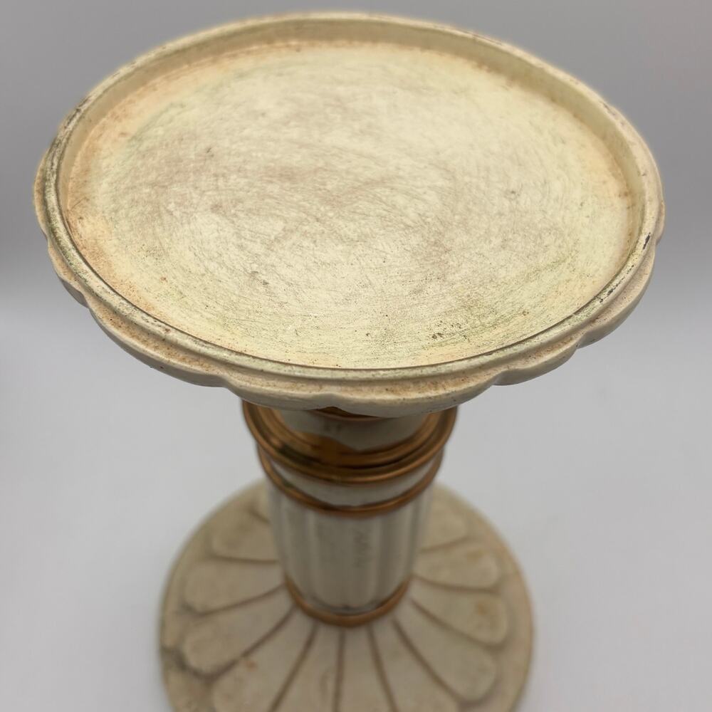 Cream and gold colored pillar candle pedestal French cottagecore VTG distressed - Picture 4 of 7